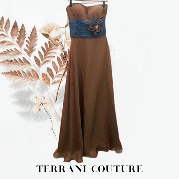 Terani Couture Dresses & Skirts - Terani Couture Tan Bridesmaid Promo Formal Evening Silk Gown Empire Waist Sz 6